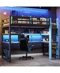 Streamdale Furniture Loft Bed with Desk, Storage, Rgb Light