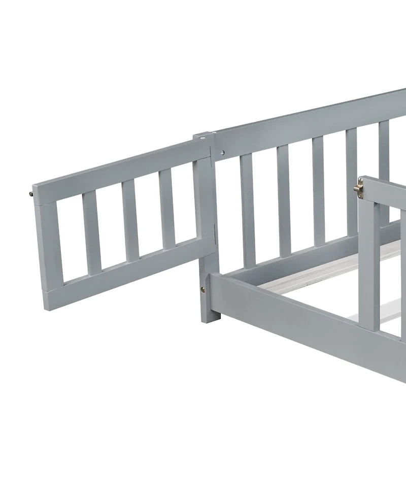 Streamdale Furniture Floor Bed with Fence, Door and Guardrails