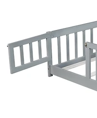 Streamdale Furniture Floor Bed with Fence, Door and Guardrails