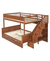 Streamdale Furniture Xl Bunk Bed with Storage, Stairs, Trundle, Led Light