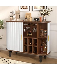 Streamdale Furniture 39'' Fluted Mid-Century Modern Bar Cabinet with Wine Storage
