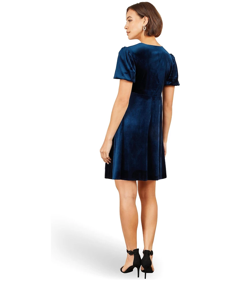 Yumi Women's Diamante Bow Velvet Skater Dress