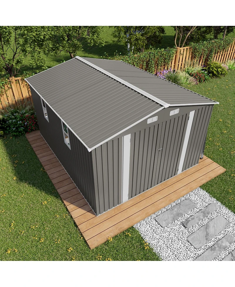 Streamdale Furniture 10x12FT Large Metal Outdoor Storage Shed With Double Doors