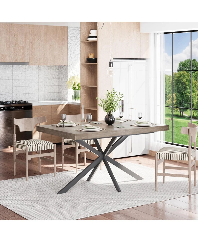 Streamdale Furniture Retro Rectangular Stretch Dining Table with Storage, 55.11"-70.86