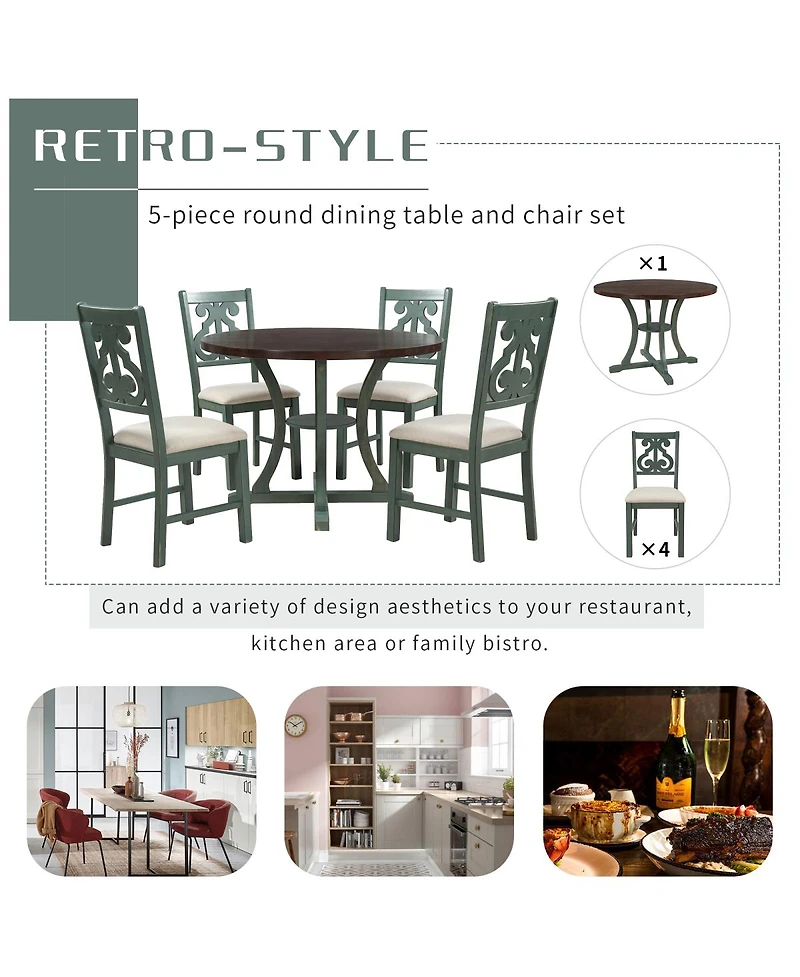 Streamdale Furniture 5-Piece Round Dining Table Set with 4 Fabric Chairs
