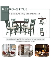 Streamdale Furniture 5-Piece Round Dining Table Set with 4 Fabric Chairs