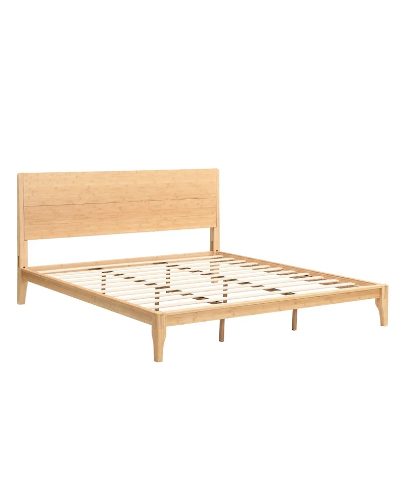 Streamdale Furniture Mid-Century Modern 12'' Bamboo King Platform Bed with Wood Slat Support