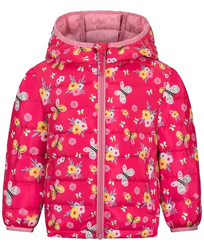 S Rothschild & Co Toddler Girls' 2T-5T Long-Sleeve Printed Midweight Butterfly Packable Jacket