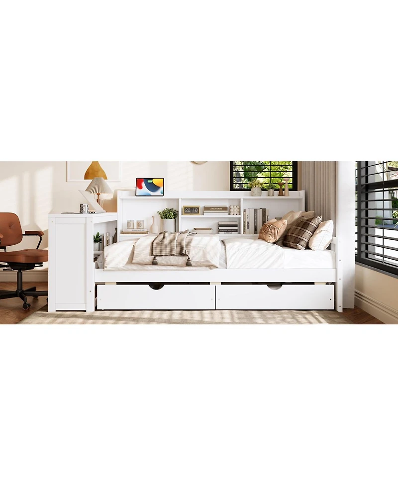 Streamdale Furniture Twin Corner Daybed With Storage, Desk, and Charging