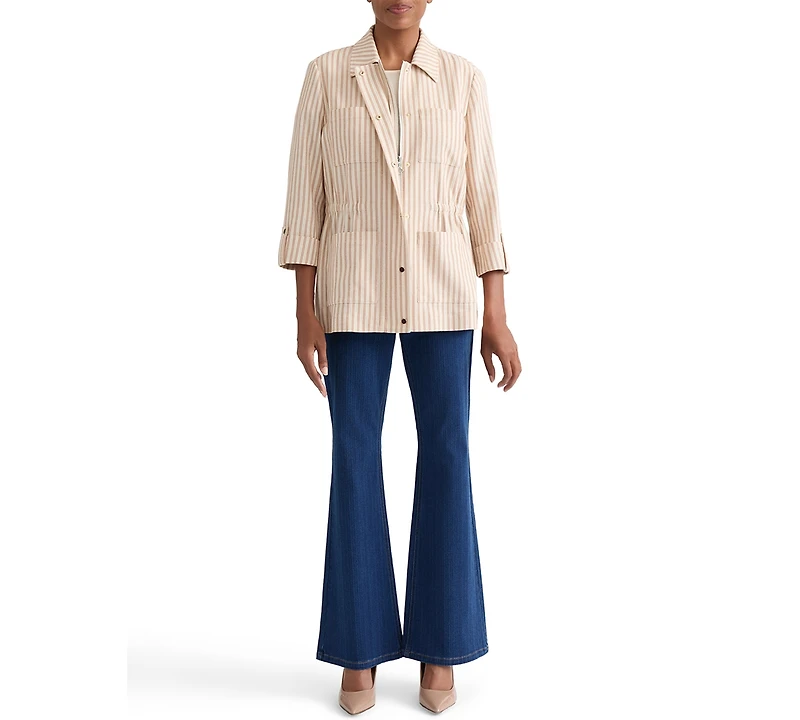 Jones New York Women's Herringbone-Stripe Cotton Patch-Pocket Anorak Jacket