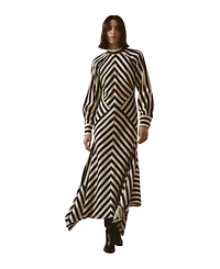 Karen Millen Women's Fluid Stripe Long-Sleeve Asymmetric-Hem Maxi Dress
