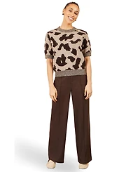 Yumi Women's Leopard Intarsia Short-Sleeve Sweater