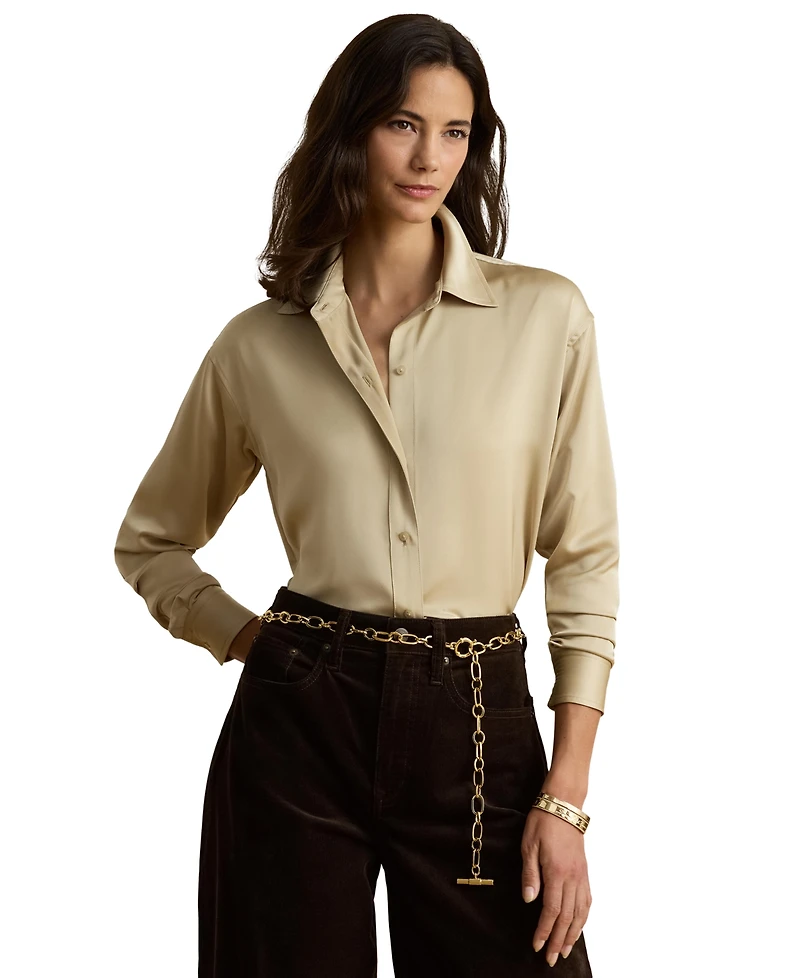 Lauren Ralph Women's Relaxed-Fit Satin Charmeuse Shirt