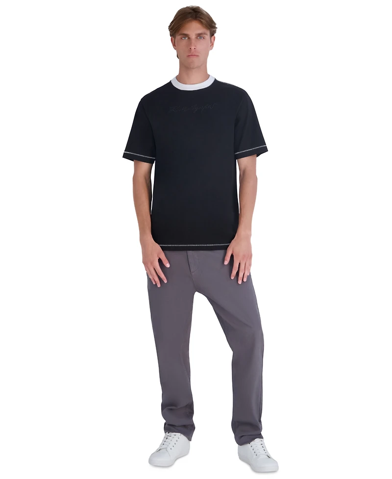 Karl Lagerfeld Paris Men's Heavy Weight Embroidered Collar Signature T-Shirt