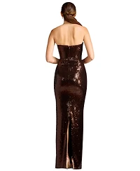 Dress the Population Women's Strapless Ruched Sequin Sheath Gown