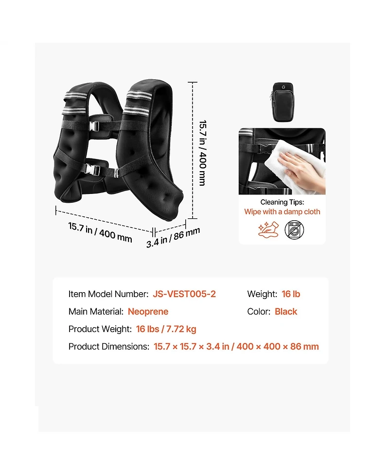 Vevor 16lb Weighted Vest for Men Women Workout Equipment for Strength Training