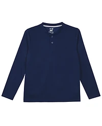 Max & Olivia Boys' 6-18 Henley Top and Navy Plaid Pants Pajama, 2-Piece Set