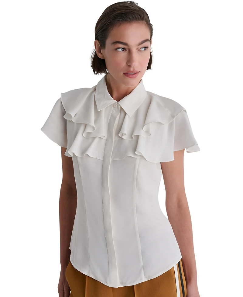 Bcbg Women's Button-Front Tiered Ruffle Short-Sleeve Blouse