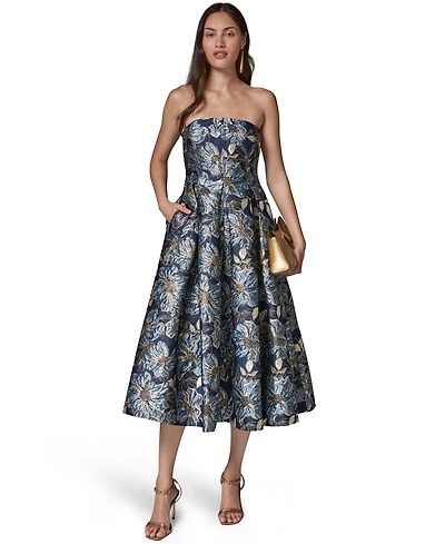 Donna Karan New York Women's Printed Jacquard Strapless Gown