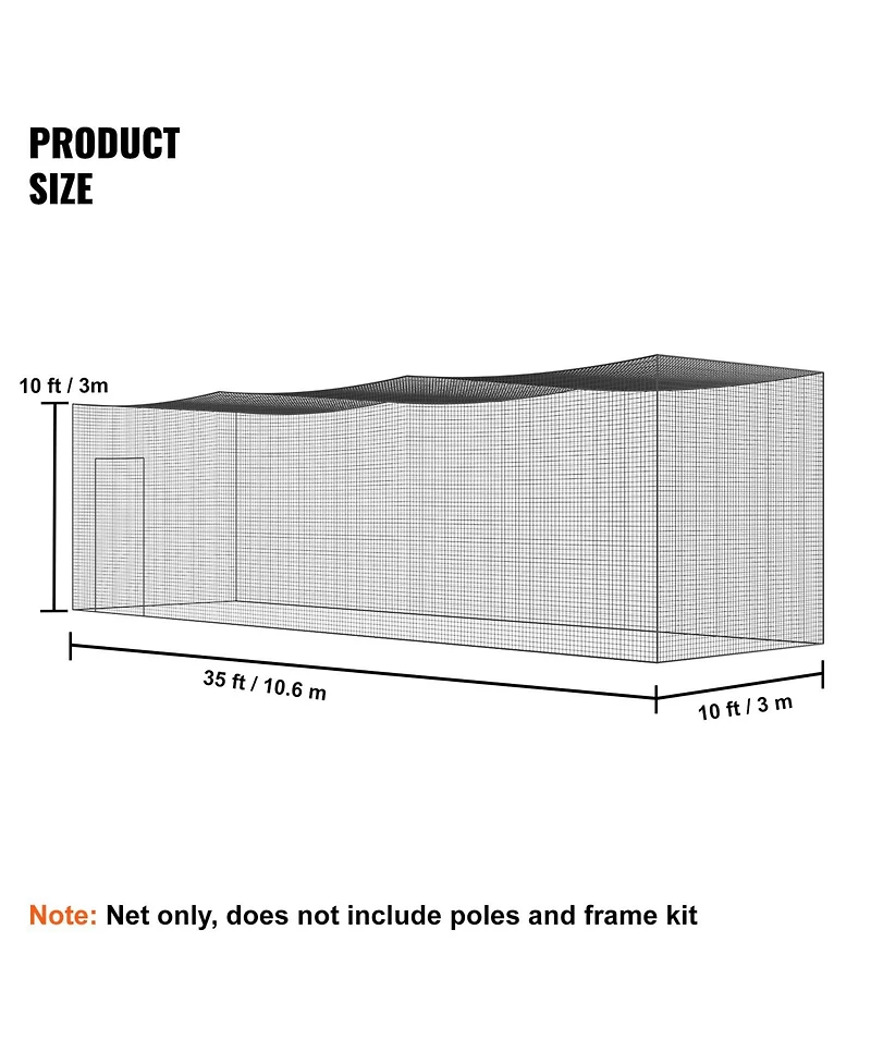 Vevor 35FT Softball Baseball Cage Netting Heavy Duty Pe Pitching Batting Net