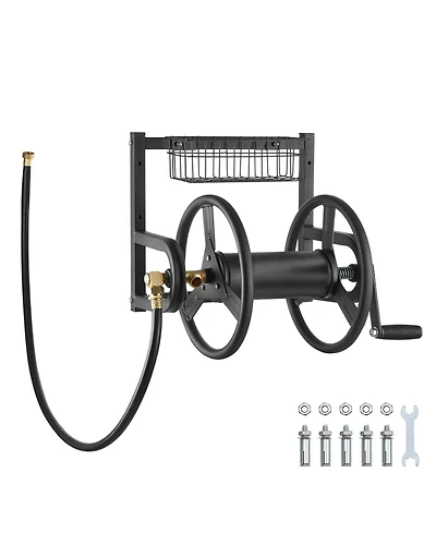 Vevor Wall Mounted Garden Hose Reel 125ft 5/8 in Hose Holder Brass Fitting and Basket