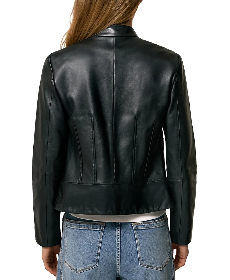 Reiss Women's Allie Leather Collarless Biker Jacket