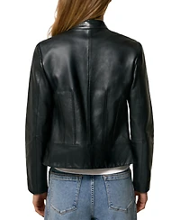 Reiss Women's Allie Leather Collarless Biker Jacket