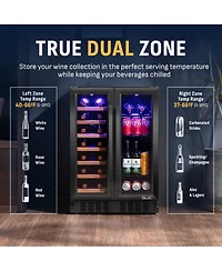 Newair Dual Zone 24 in. Built-In 20 Bottle and 78 Can Wine and Beverage Cooler with French Doors - Black Stainless Steel