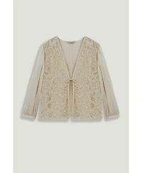Nocturne Women's Lace Front Sheer Sleeve Jacket
