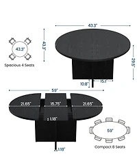 gaomon 43.3''-59'' Extendable Round Dining Table for 4-8, Kitchen Oval Dining Table with Removable Leaves