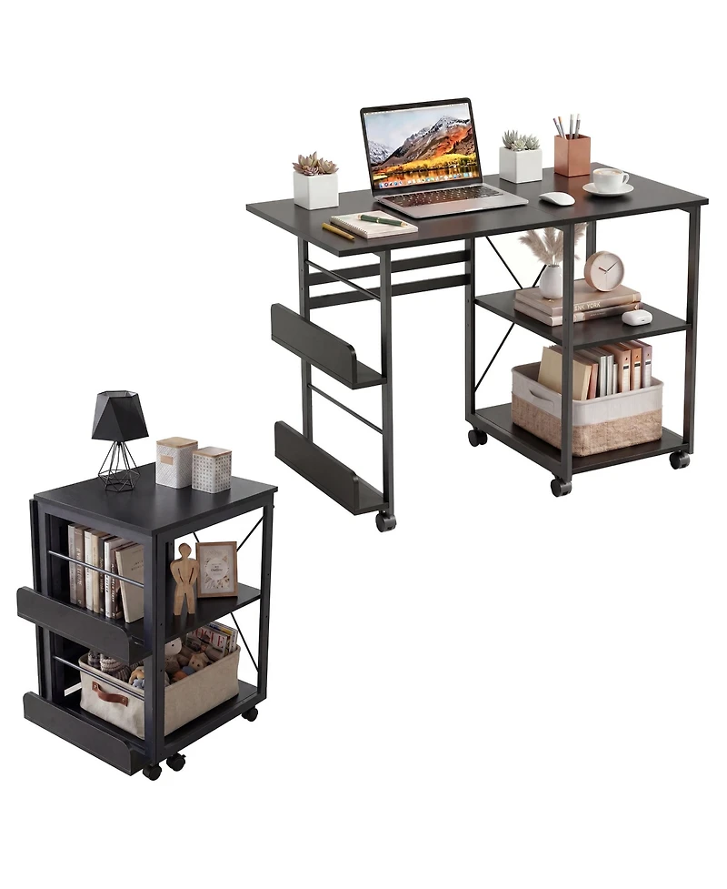 Gaomon 31.5" Rolling Folding Desk with Storage Shelf and Side Organizer