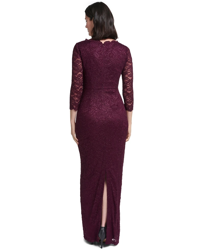 Jessica Howard Petite 3/4-Sleeve Boat Neck Lace Gown