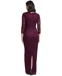 Jessica Howard Petite 3/4-Sleeve Boat Neck Lace Gown