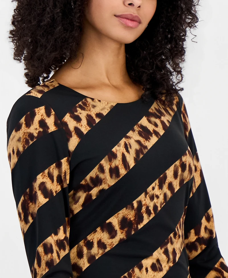 Sam Edelman Women's Leopard-Print Long-Sleeve Midi Dress