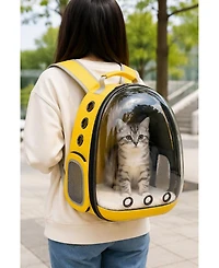 ProMounts Pet Carrier Backpack for Cats & Small Dogs, Airline-Friendly Bubble Carrier with Mesh Ventilation & Safety Leash | Yellow