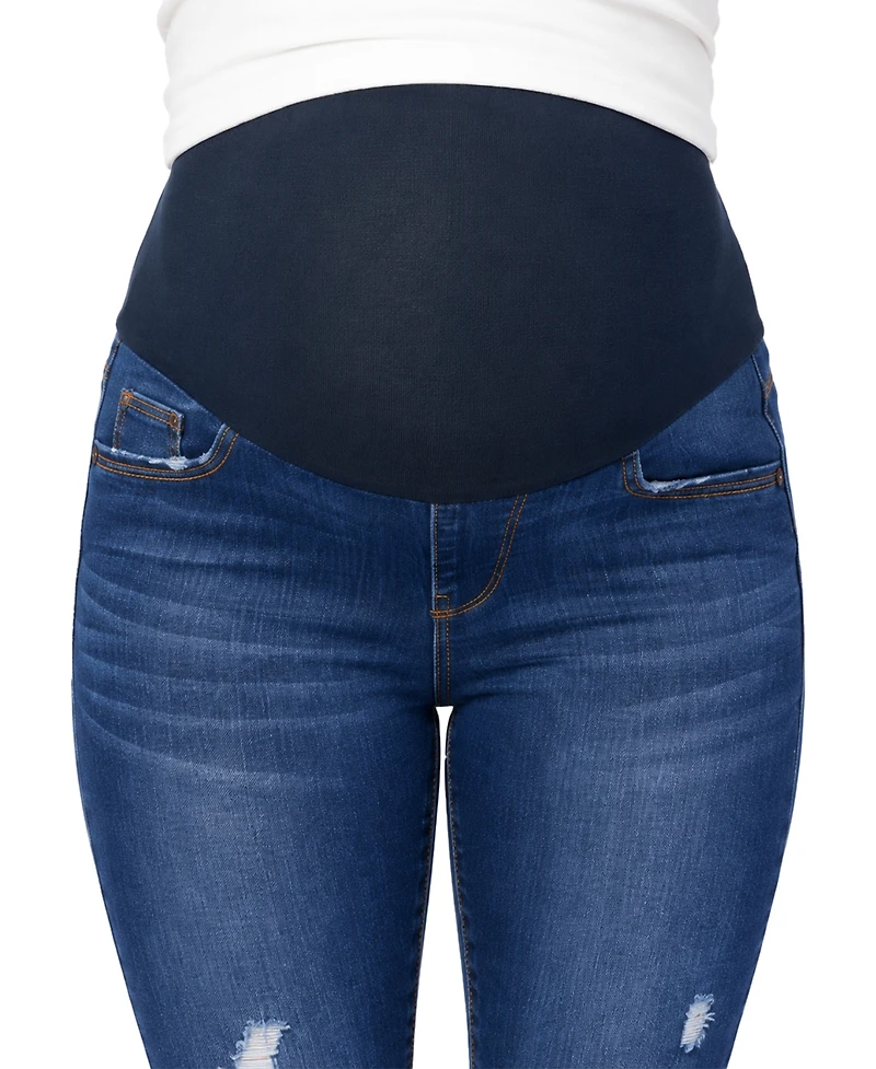Indigo Poppy Distressed Skinny Jean with Belly Band