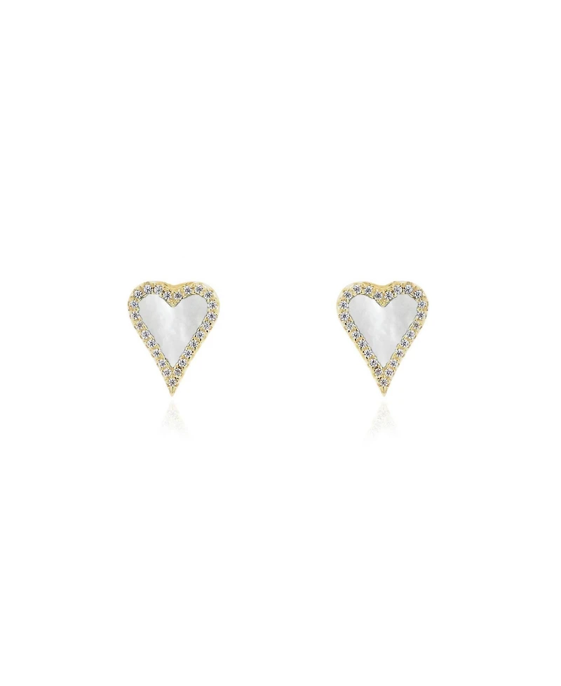 The Lovery Mini Mother of Pearl Cz Halo Heart Stud Earrings 14K Gold-Plated Sterling Silver
