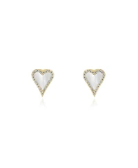 The Lovery Mini Mother of Pearl Cz Halo Heart Stud Earrings 14K Gold-Plated Sterling Silver