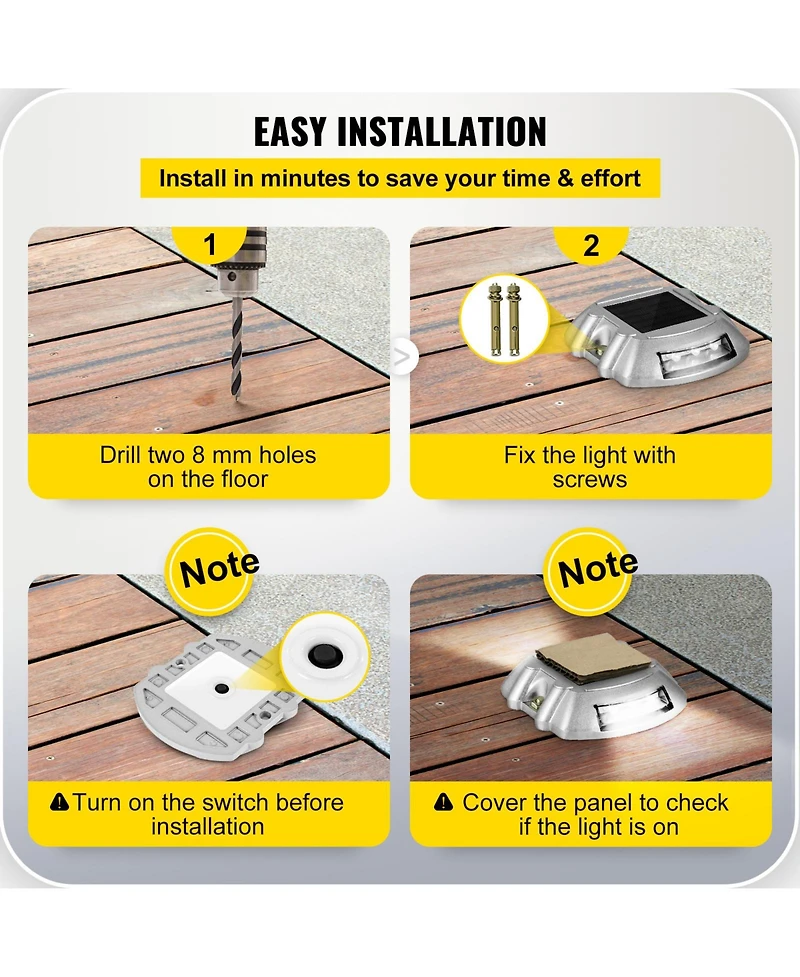 Vevor 24Pcs Waterproof Solar Led Powered Road Step Light Dock Lights W/ Installing Screws