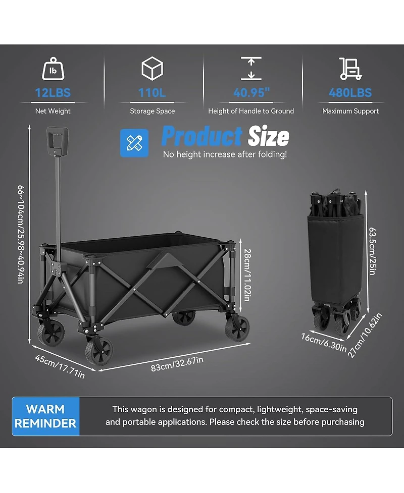 Gnuadz Collapsible Wagon Foldable Utility Cart Camping