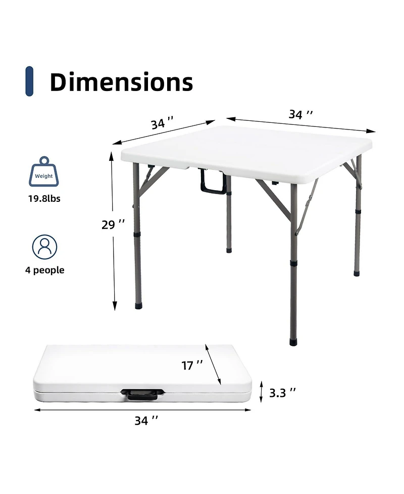 Aofar 34" Folding Card Table Portable Hdpe Indoor Outdoor