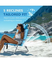 Aofar 2 Pack Beach Chairs Reclining Folding Portable Cup Holder Cooler Towel Bar outdoor