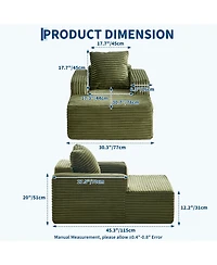 gaomon 45'' Indoor Chaise Lounge Chair Corduroy Cloud Single Couch Sofa with Deep Seat and Armrests Comfy Reading Chair Sleeper Bed