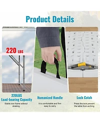 Aofar 4 Feet Folding Table Portable Plastic Steel Frame Lock Carry Handle Events Camping Outdoor
