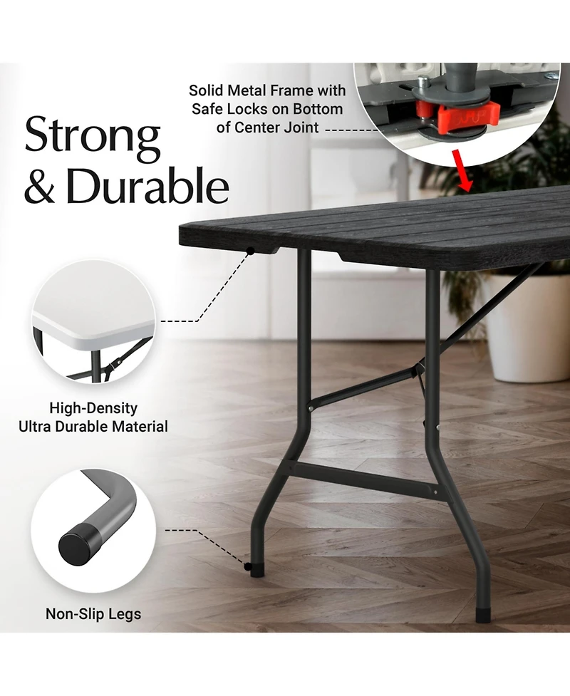 Aofar 6 Feet Foldable Table Steel Handle Portable Party Events Picnic Camping Utility