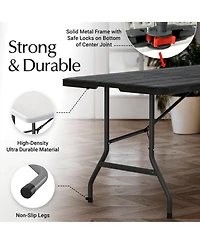 Aofar 6 Feet Foldable Table Steel Handle Portable Party Events Picnic Camping Utility