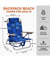 Aofar 2 Pack 10in Packpack Beach Chairs Wood Blue Leaves Camping outdoor