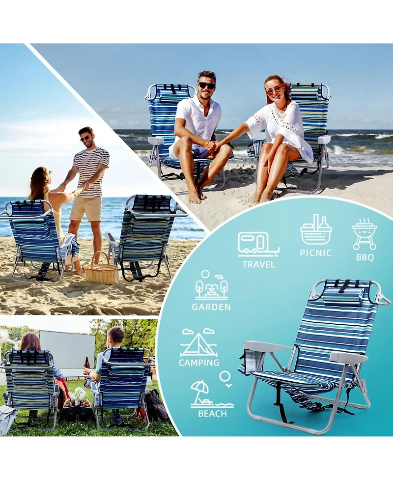 Aofar 2pack Beach Chairs Heavy Duty Lay Flat Folding Cooler Pouch