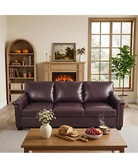 homfan 87.8 inch 3 Seater, Modern Faux Leather with 22 Deep Seat, Wide Square Arms, Firm Cushions, Heavy Duty Frame, Easy to Clean for Apartment