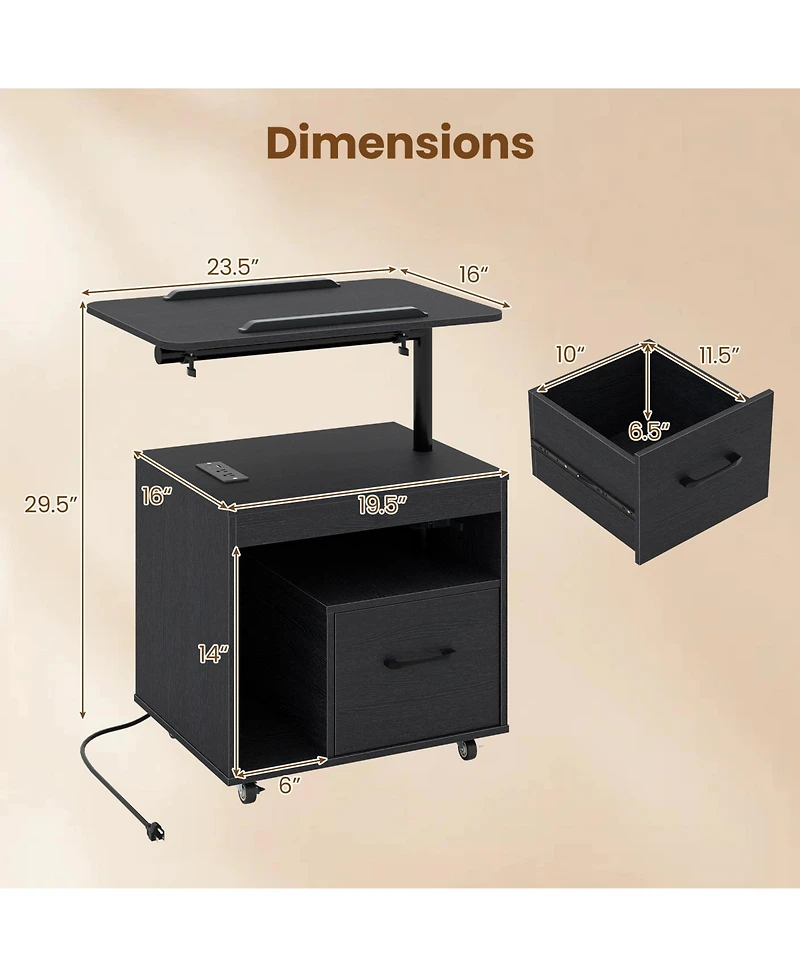 Costway Nightstand with Power Outlets,Modern Bedside Table Flip overandRotatable Tabletop